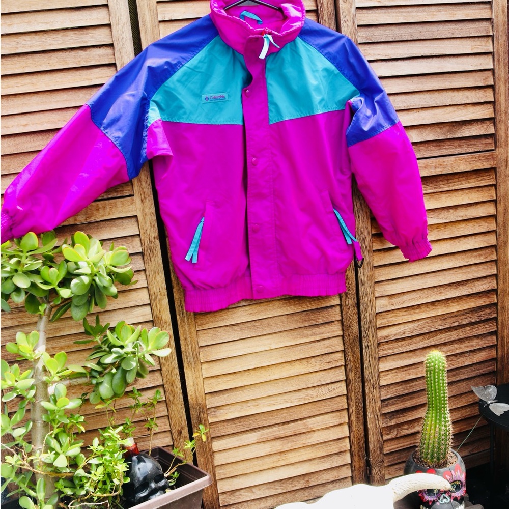 Columbia Pink and Blue Raincoat Waterproof Outdoor Essential